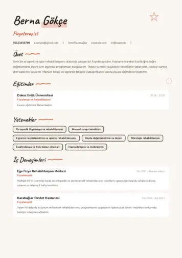 Fizyoterapist Cv Örnekleri cv indir